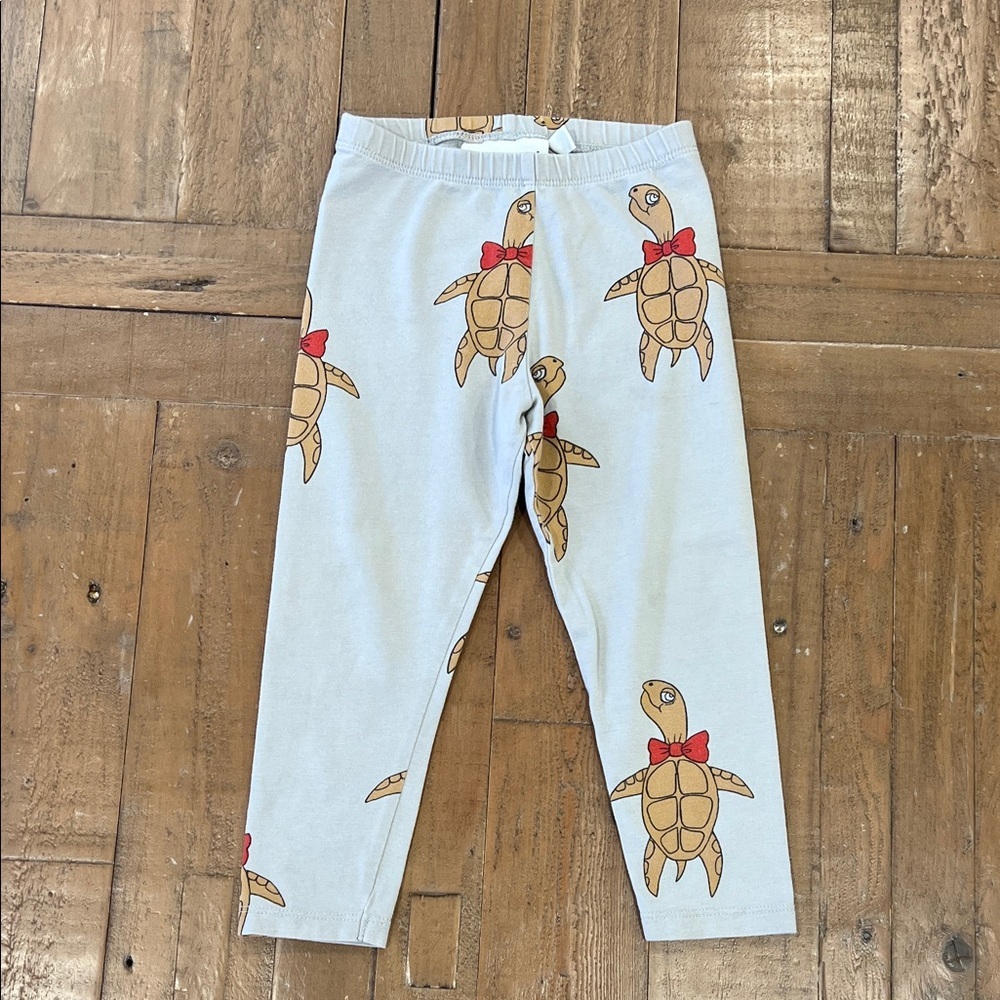 Mini Rodini gray bow tie turtle leggings 9-12 months play condition